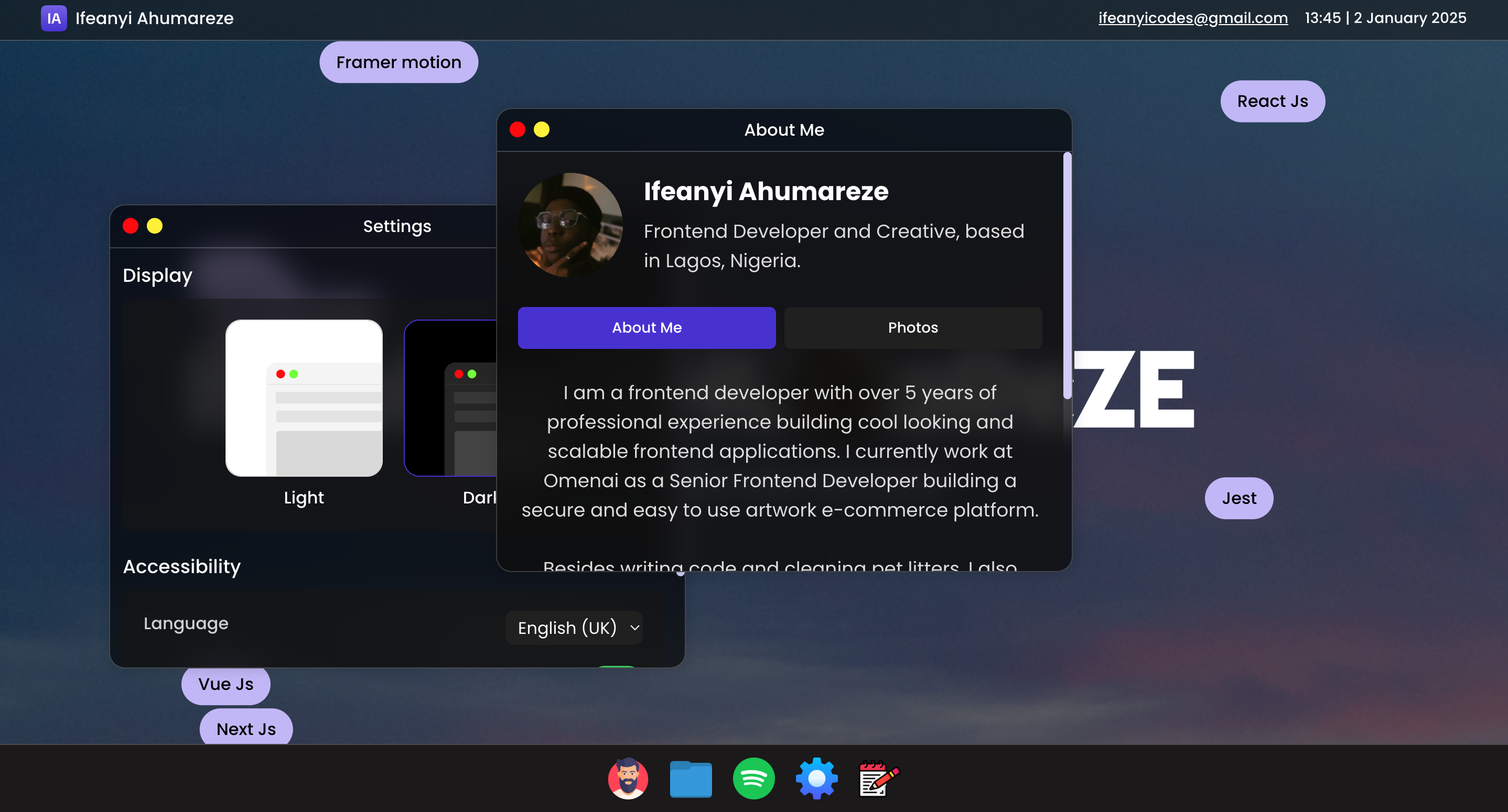 ifeanyi ahumareze macOs themed portfolio